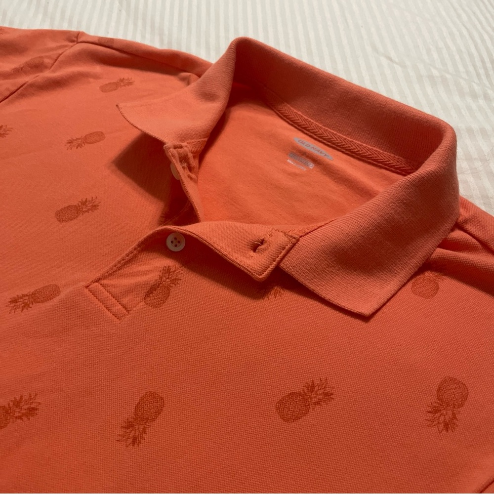 Old Navy Orange Polo Shirt Pineapple Print Classic Design‎